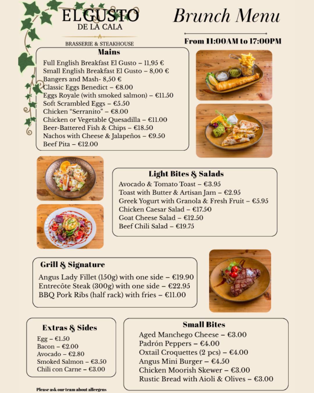 Brunch Menu El Gusto de la Cala