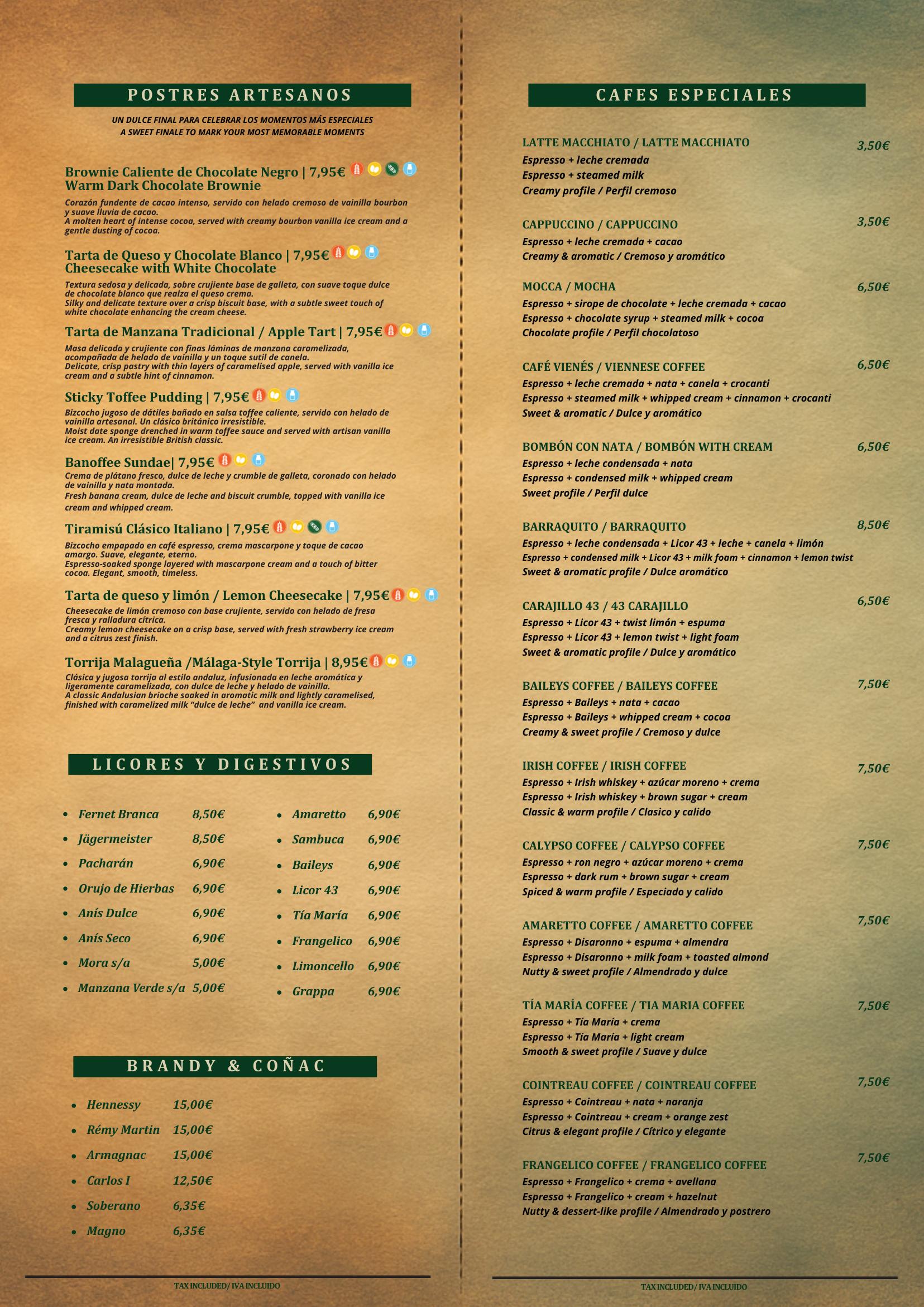 El Gusto de la Cala Desserts Menu